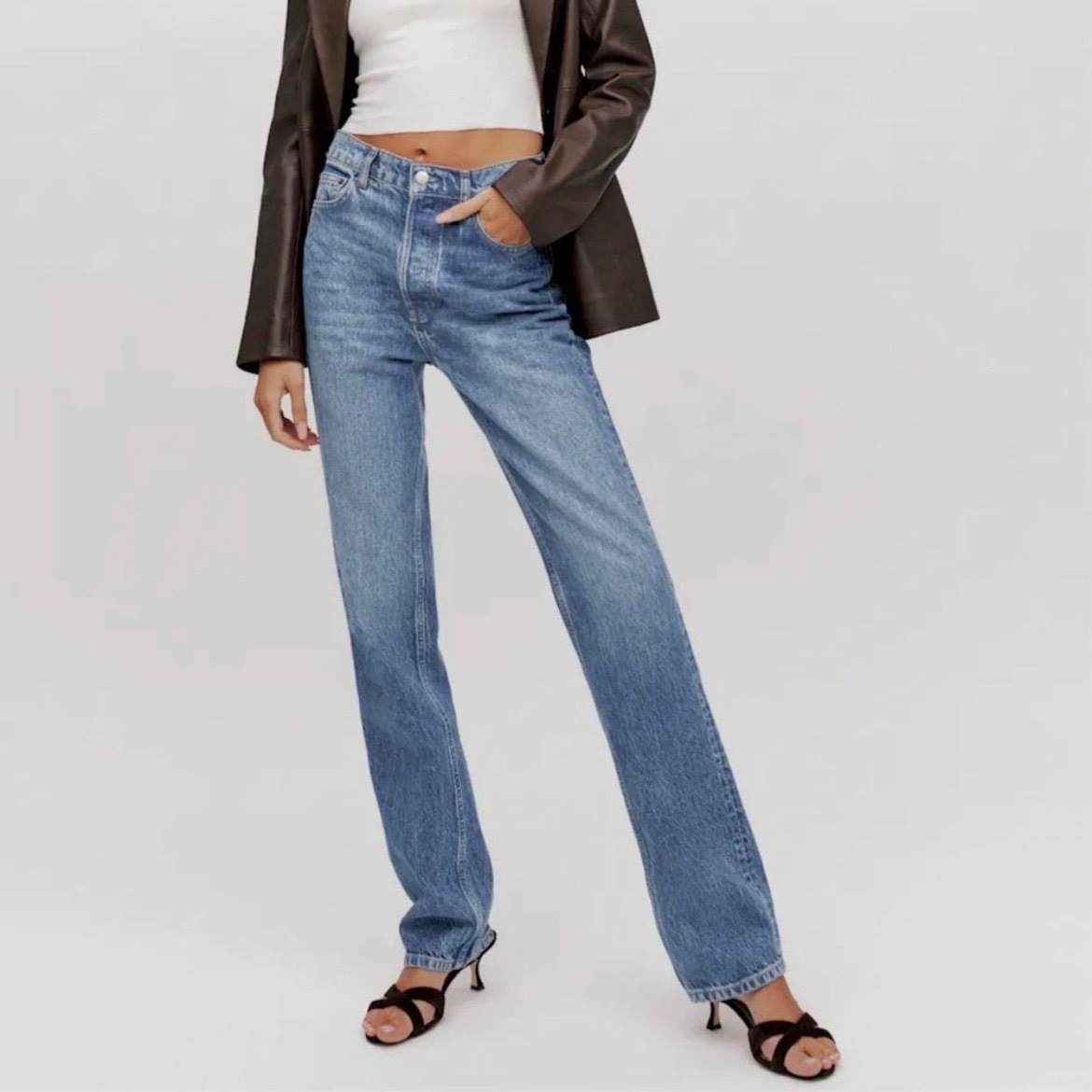 Reformation Cynthia High Rise Straight Long Jeans Colorado Wash Blue Size 26